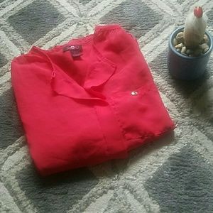 Sheer Red Flowy Tunic Style Blouse